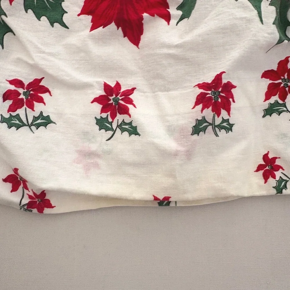 Vtg 1950s Christmas Half Apron Poinsettia Border Print MCM Holiday Hostess AS IS